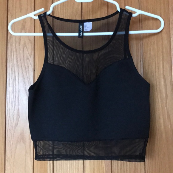 H&M Black Mesh Crop Top - Picture 1 of 2